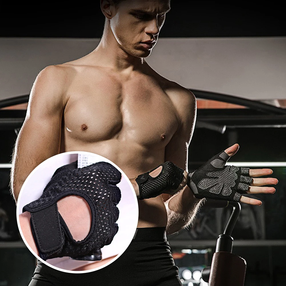 Breathable Fitness Gloves Silicone Palm Hollow Back Gym Workout Gloves Weightlifting Dumbbell Crossfit Half Finger Sport Weightlifting Gloves