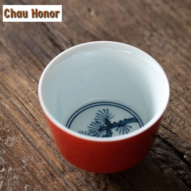 2pc/set Boutique Pure Hand Painted Pine Art Ceramic Teacups Chinese Sample Tea Cup Household Kung Fu Tea Single Master Cups 30ml