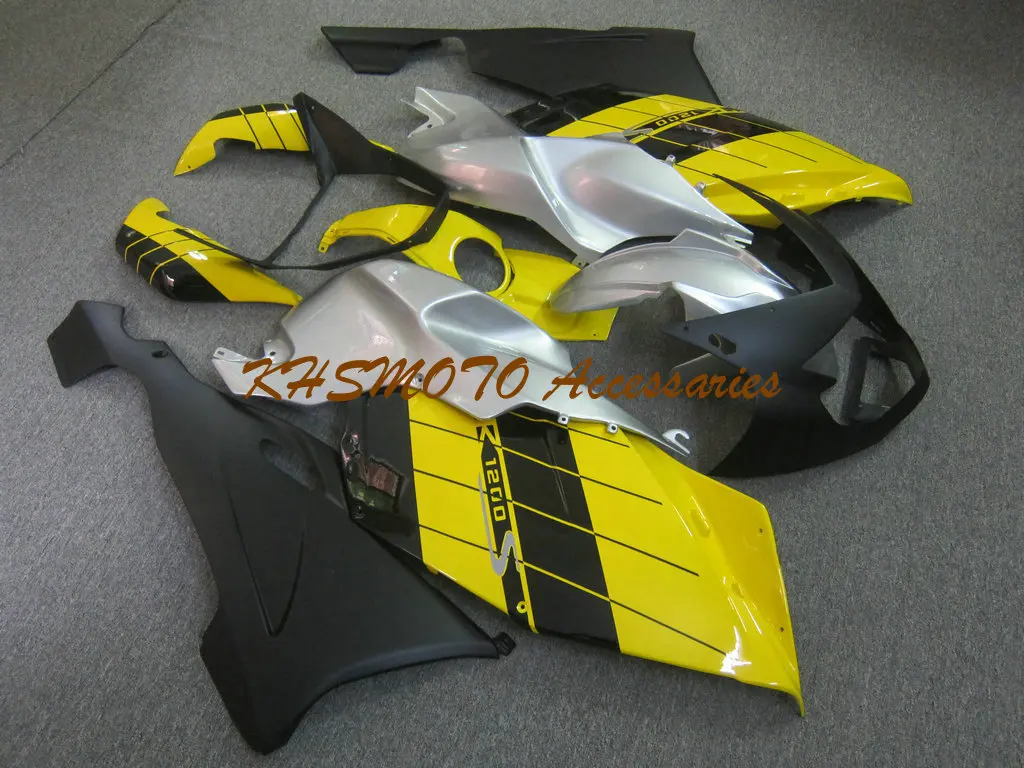 오토바이 페어링 키트, BMW K1200S 05 06 07 08 K1200 S 2005 2006 2007 2008 탑 옐로우 블랙 실버 차체 세트