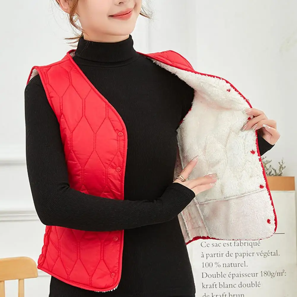 

Solid Color Women Vest Stylish Women's V-neck Waistcoat Soft Padded Slim Fit Winter Vest with Warm Pockets Fashionable for Fall