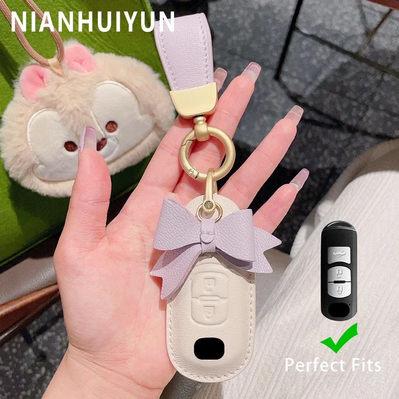 

Leather Car Remote Key Cover For For Mazda 2 3 6 Axela Atenza CX-5 CX-3 CX-7 CX8 CX-9 3Buttons Car Key Protection Accessories