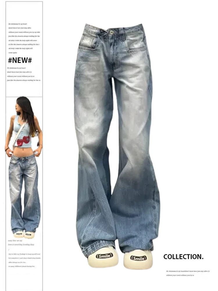 

Women's Blue Y2k Jeans Baggy Harajuku Denim Trousers Y2k Oversize Jean Pants Vintage 90s Aesthetic 2000s Trashy Grunge Clothes