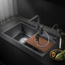 

Black Kitchen Sink Undermount Stainless Steel Basket Nozzle Faucet Pipe Washing Sink Double Bowl Fregadero Home Improvement