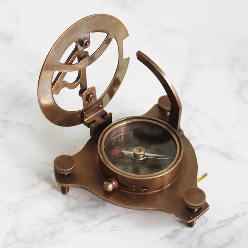 Description Picture 3 of itemIndian Pure Copper Nautical Sundial with Compass, Retro Nostalgic, Antique Model, Marine Photography Props, Desktop Ornament
