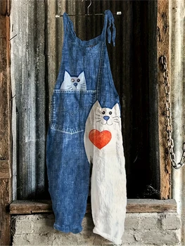 Pet Cat Love Print Women's Halter Jumpsuit Outdoor Resort Casual Women's Halter Pants S-5XL Spring Summer Jumpsuit Travelwear 1