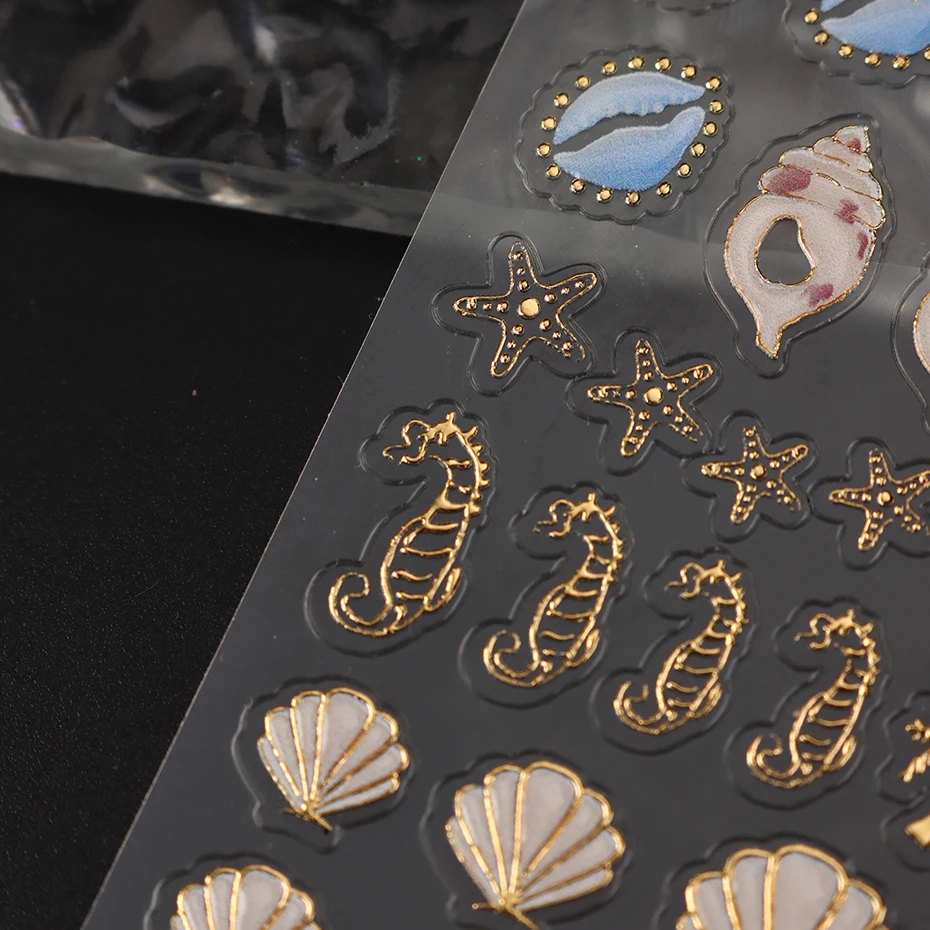 2개 빈티지 바다 테마 네일 스티커, 브론징 바다 조개 불가사리 코코넛 나무, 보석 네일 데칼, 매니큐어 액세서리