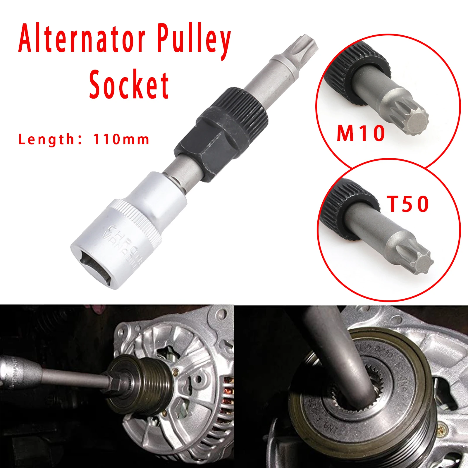 M10 T50 Alternator Pulley Socket Drill Bit with 33 Teeth Tool