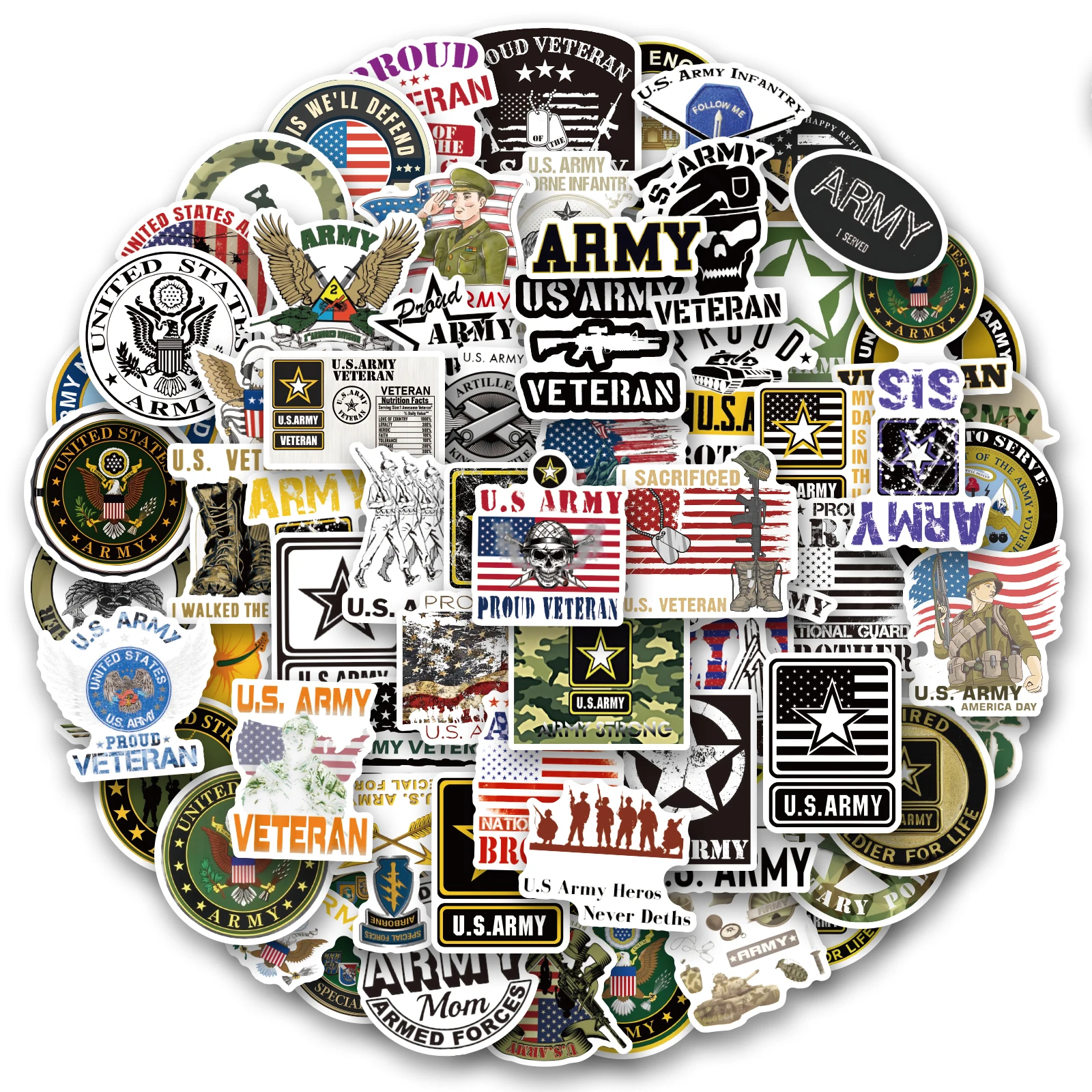 100 Adesivi Impermeabili Fai-da-Te per Cellulari con Tema Esercito Americano