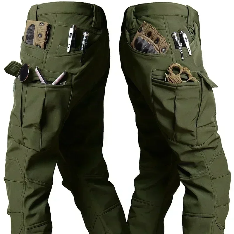 Men's Winter Soft Shell Outdoor Hooded Jacket Tactical Pants 5XL 6XL for Hiking Waterproof Warm Multi Pocket