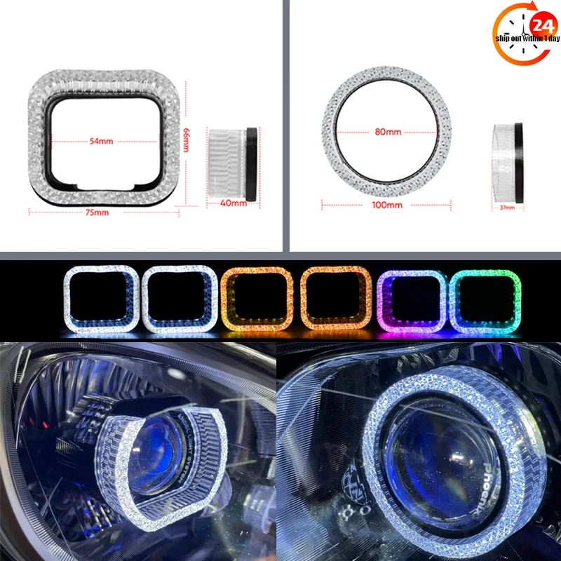 

2pcs I5 Angel Eyes Crystal lampshade Round Halo Rings White LED Tuning For Car Headlight Upgrade Bi LED Xenon Projector Lens