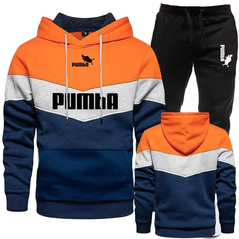 Mens Tracksuit Wear Stripe Hoodies+Sweatpants 2 Piece Set Autumn Winter Daily Casual Jogging Suit