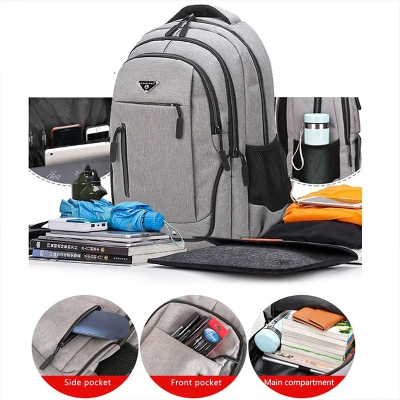 Laptop Backpack School Bag Men Large Capacity Backpack 15.6 Oxford Black Solid High School Bags Teen College Boy Gril Student