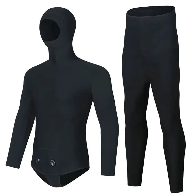 Winter 3MM Neoprene Hooded Wetsuit Men Two Pieces Separate Set Diving Suit Scuba Spearfishing Surfing Deepwater Thermal Swimsuit