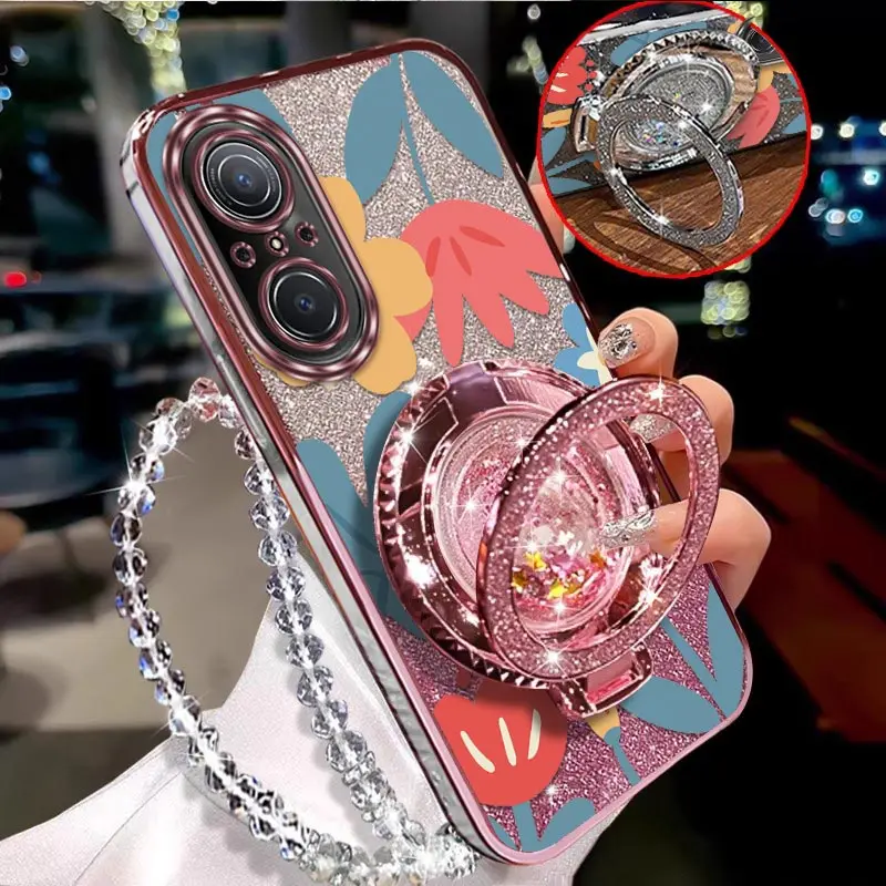Lovely Flowers Plating Bracelet Holder Phone Case Cover