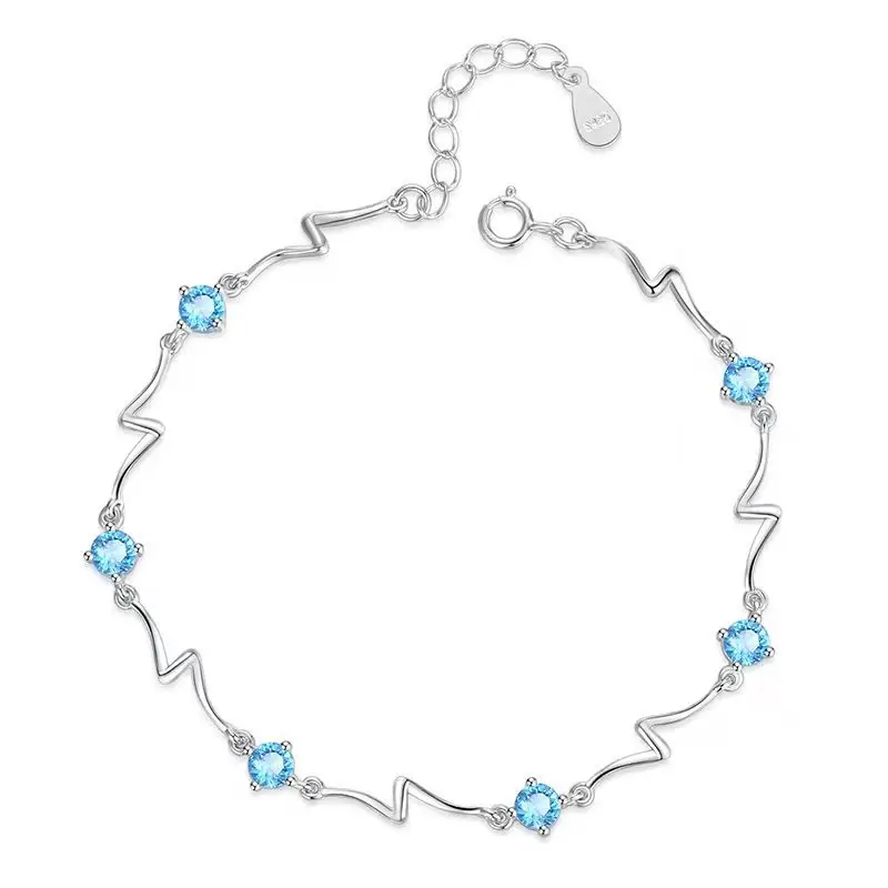 Fashion Jewelry Fashion Bracelet Korean Fashion Blue White Zirconia Elegant Sweet Delicate Silver Color Ladies Jewelry Wedding Party Bracelet