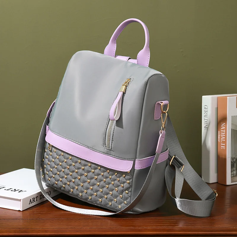 

Trendy Rivet Double Shoulder Bag 2023 Women's Leisure Travel Backpack Mommy