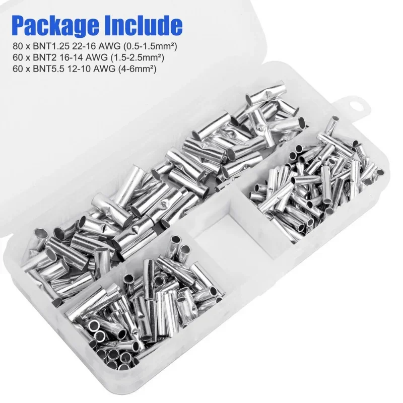 200Pcs Niet-Geïsoleerde Butt Draad Connector Ferrules Elektrische Kabel Terminal Koperen Kale Conserven Crimp Terminal 0.5-6mm2 22-10awg