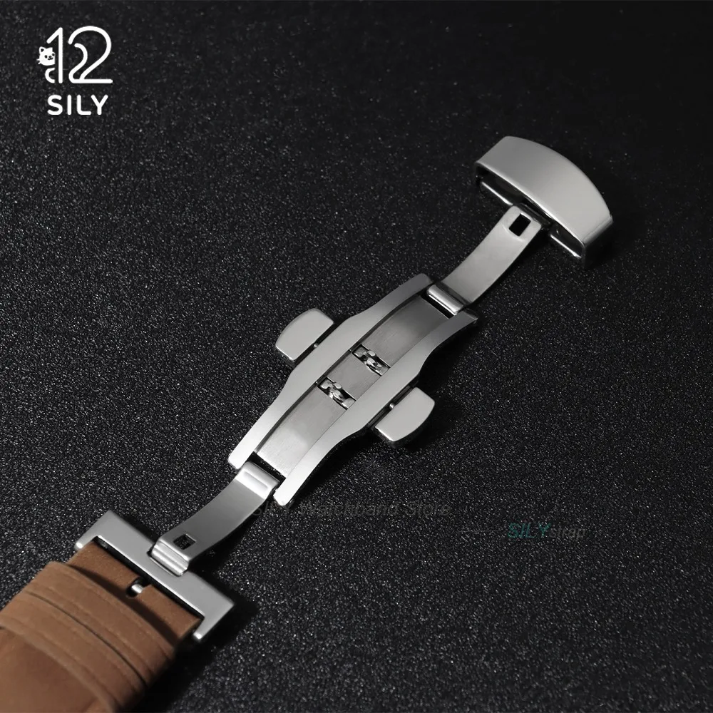 Vintage Brown Leather Strap with Butterfly Buckle - Breathable Business Watch Band Bracelet in Matte Finish