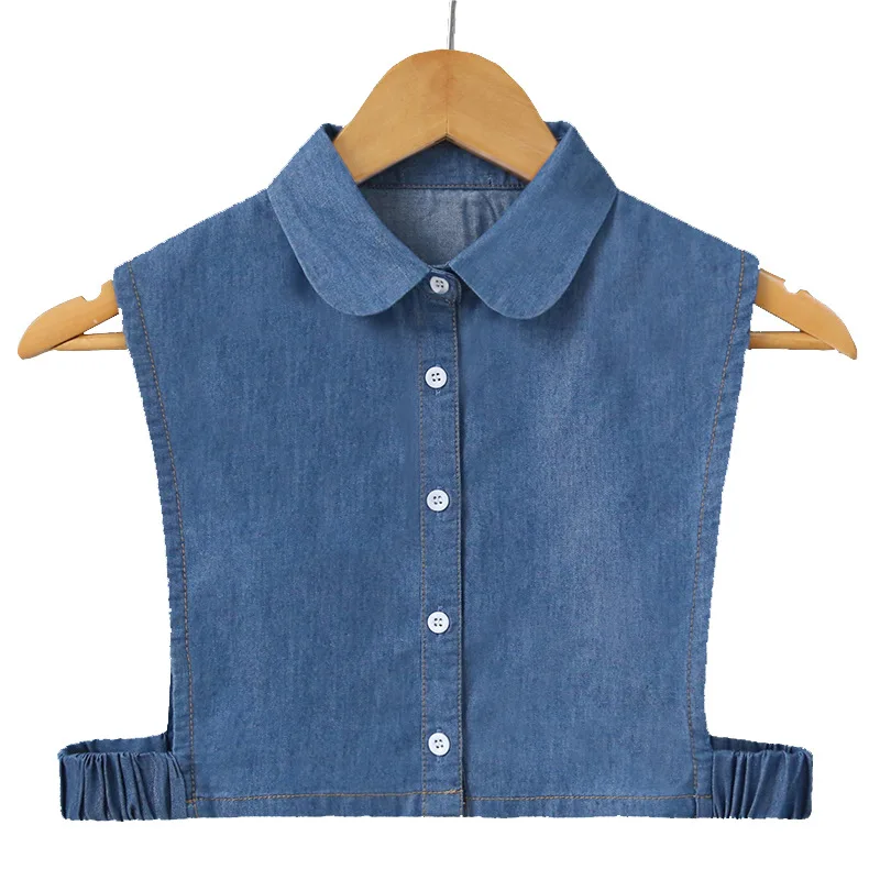 

2023 Women Cotton Denim Cardigan Button Half Sweater Shirt Fake Collar Chic Detachable False Collars Removable Lapel Blouse Tops