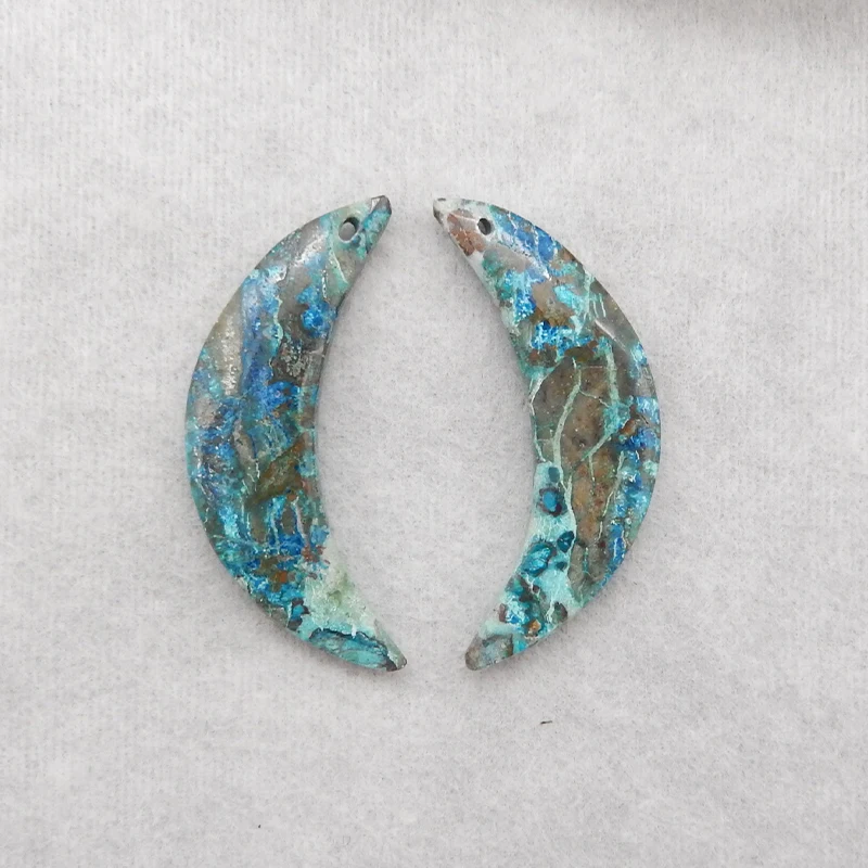 Semiprecious Stone Chrysocolla Moon Shape Earring Beads Fashion Fine Jewelry Accessory Trending Natural 34x9x3mm 4g