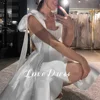 Customized Elegant Short A-Line Tiered Stain Pleats Bow Spaghetti Straps Wedding Dress Above Knee Bridal Gown Elegant Vestido 2