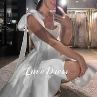 Customized Elegant Short A-Line Tiered Stain Pleats Bow Spaghetti Straps Wedding Dress Above Knee Bridal Gown Elegant Vestido 2