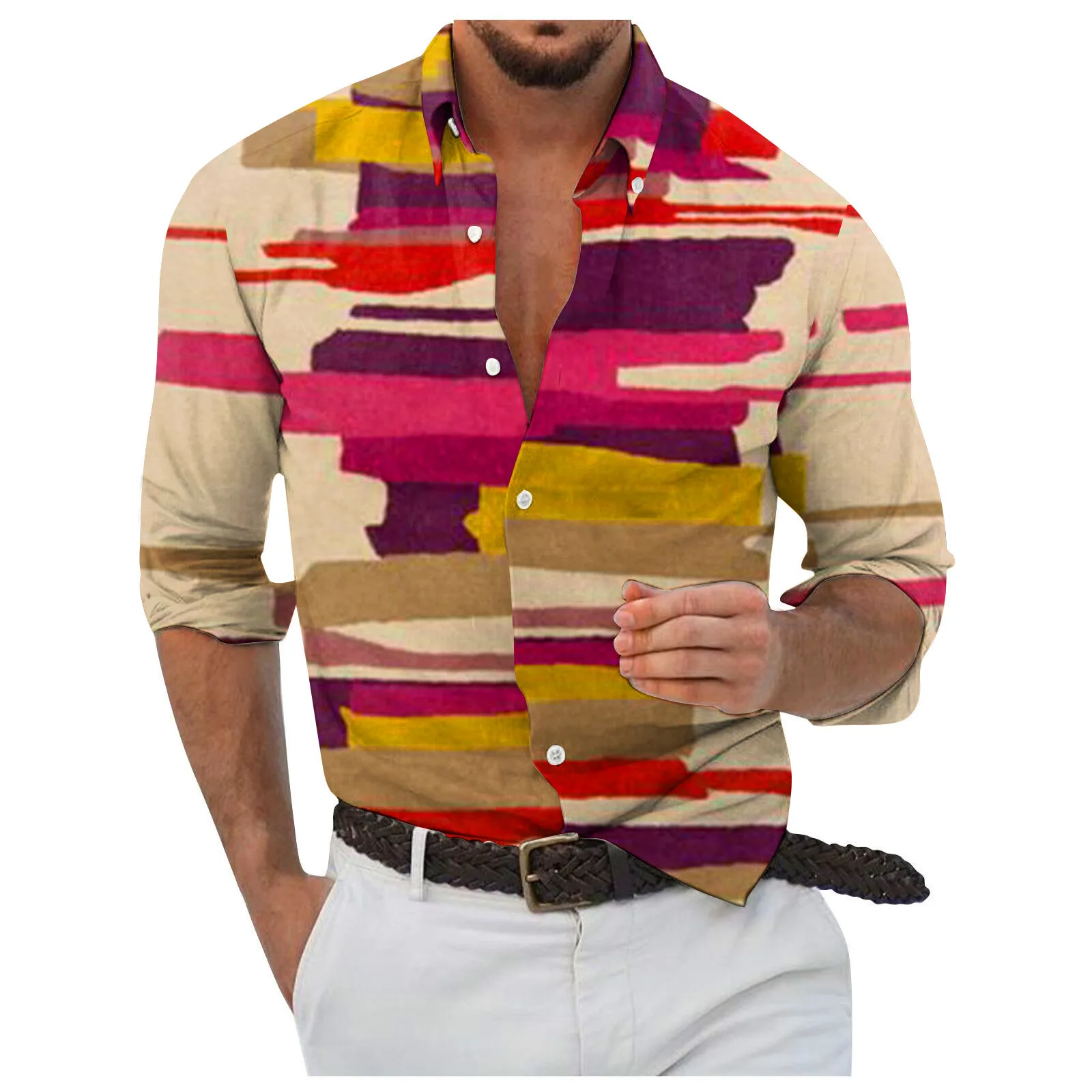 

Designer Multicolour Stripe Shirts For Men 2023 Spring Summer Fashion Long Sleeve Shirts Mens Luxury Vintage Clothes Camisas