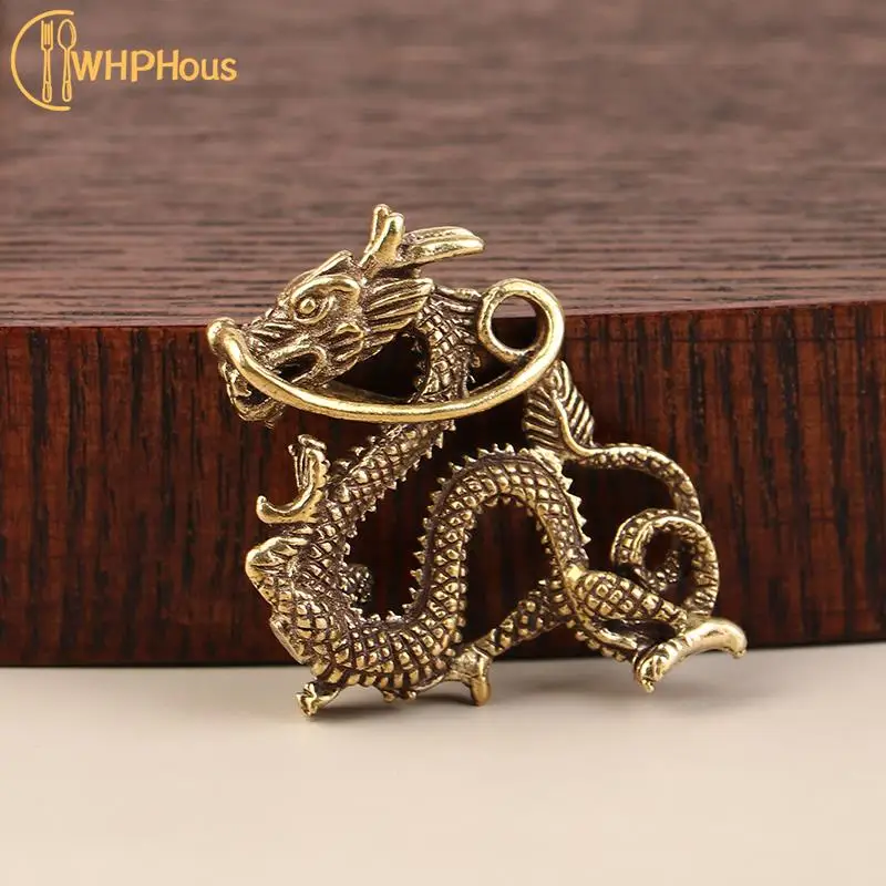 1Pc Retro Brass Dragon Figurine Decor Wealth Prosperity Chinese Style Ornament Dragon Luck Animal Fengshui Vintage Decors