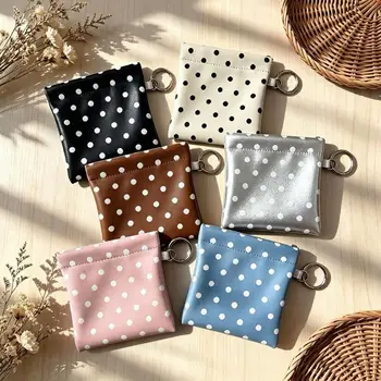 Portamonete in Pelle PU a Pois Sottile e Portatile con Portachiavi Integrato per Donne e Ragazze, Adatto per Tasche, Borse e Viaggi