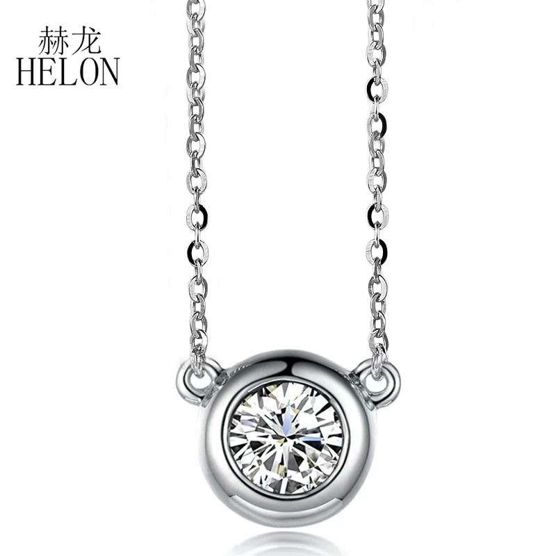 

HELON Solid 14K White/ Yellow/Rose Gold Round 4mm 0.3ct Lab Grown Moissanite Diamond Pendant Necklaces Women Trendy Jewelry Gift