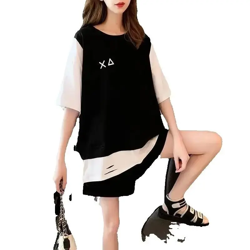 Women's Casual plus Size 2 Two-Piece Sports Suit Summer New T-Shirt Loose Crop Tops And Shorts Set Student Active Wear Clothing 6