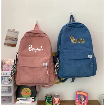 Zaino personalizzato ad alta capacità, zaino, nome personalizzato, borsa per Computer da viaggio per il tempo libero degli studenti, borsa in velluto a coste tinta unita