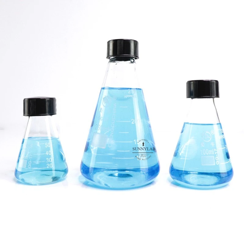 1pc lab 50ml to 1000ml borosilicate glass conical flask Triangle flask with black cap for laboratory experiment