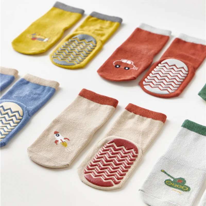 Autumn Spring Baby Anti-slip Sport Thermal Floor Socks 2022 Children Cute Cartoon Transport Knitted Home Long Slippers Stocking