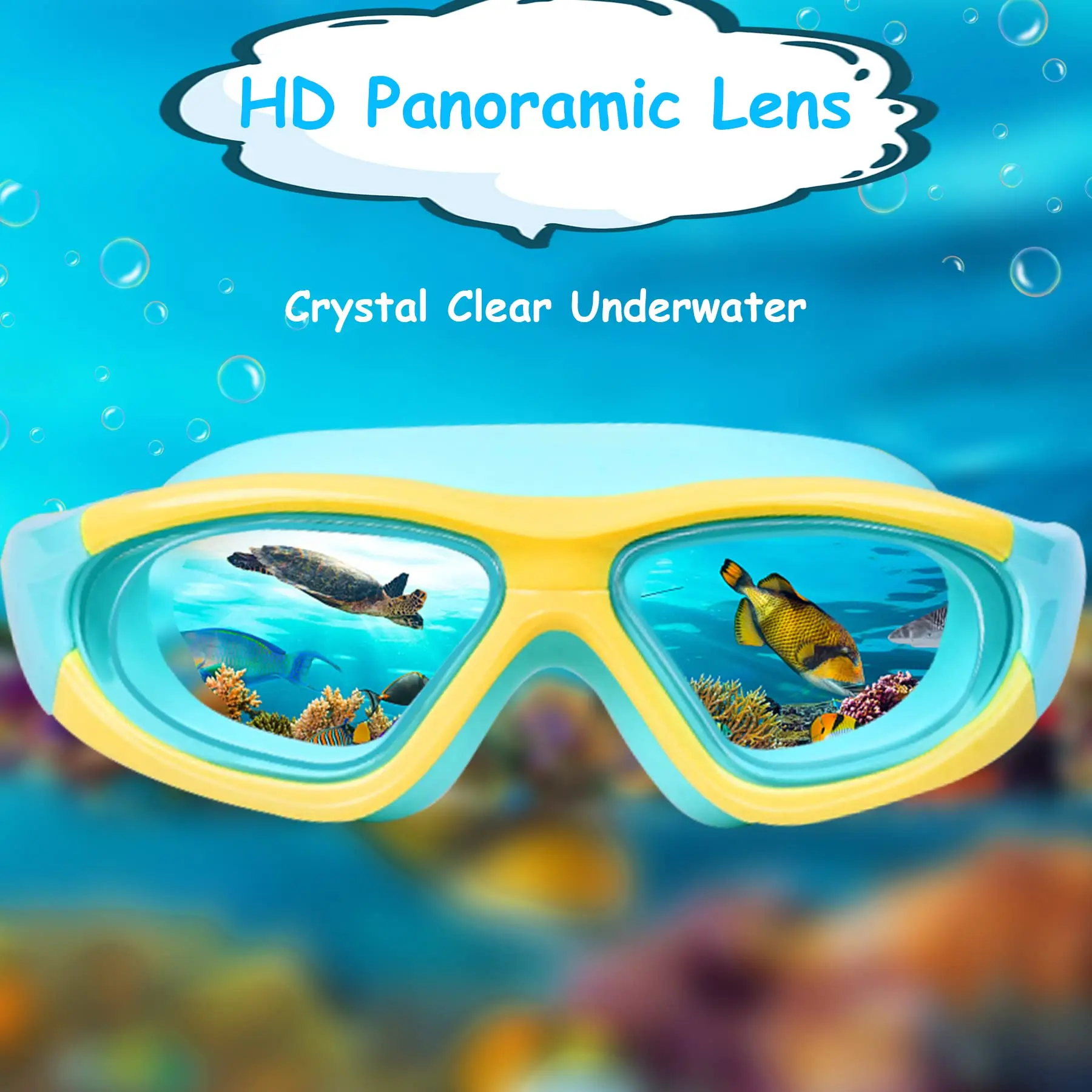 High-definition Children's Waterproof And Anti Fog Swimming Large Frame Glasses, Convenient Goggles Silicone Connected Earplugs