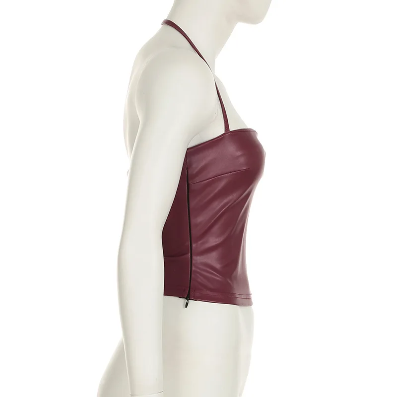 Women's Wine Red Backless Strap Tank Top