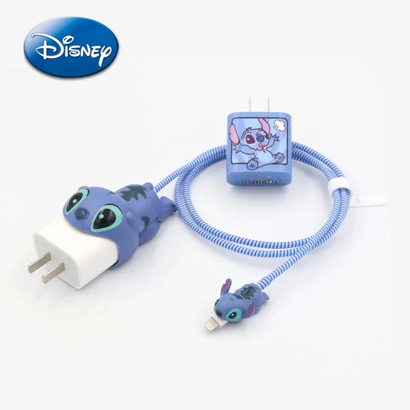 Disney Charger Cable Protector Case Sticker Winder Anime Stitch Lasso Bite Data Line Head Protection Cover Storage Iphone 18 20W