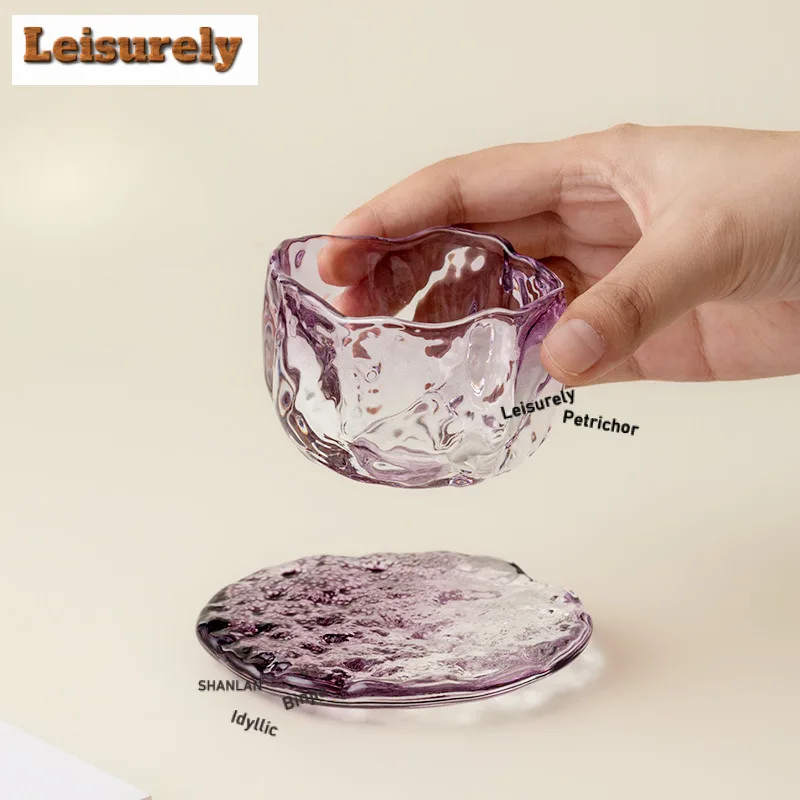 100ML Flowing Cloud Glass Color Crystal Teacup Creative Tea Bowl Mug Tea-tasting Fragrance Cup Chazhan Master Cups Teaset Saucer