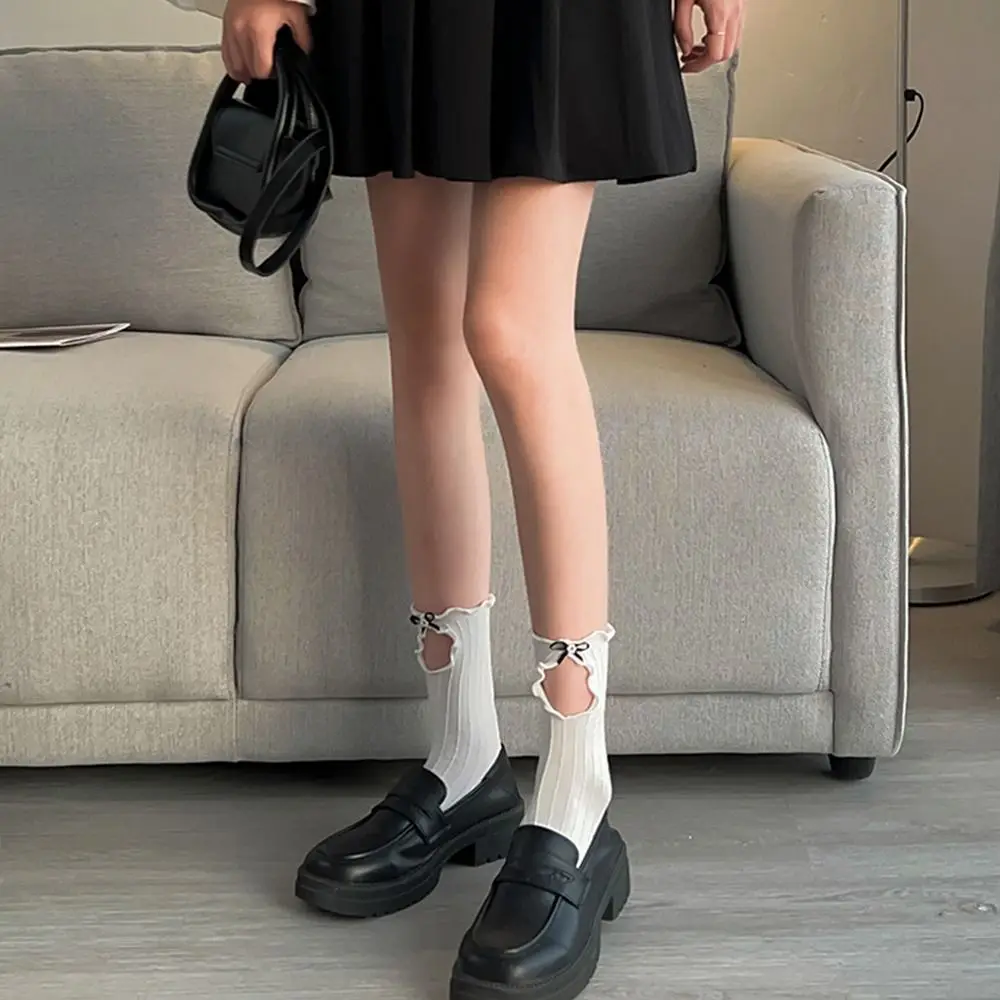 

And Summer Balletcore Anti-Friction Foot Solid Color Cute Ruffle Socks JK Japanese Style Socks Pearl Bow Long Socks