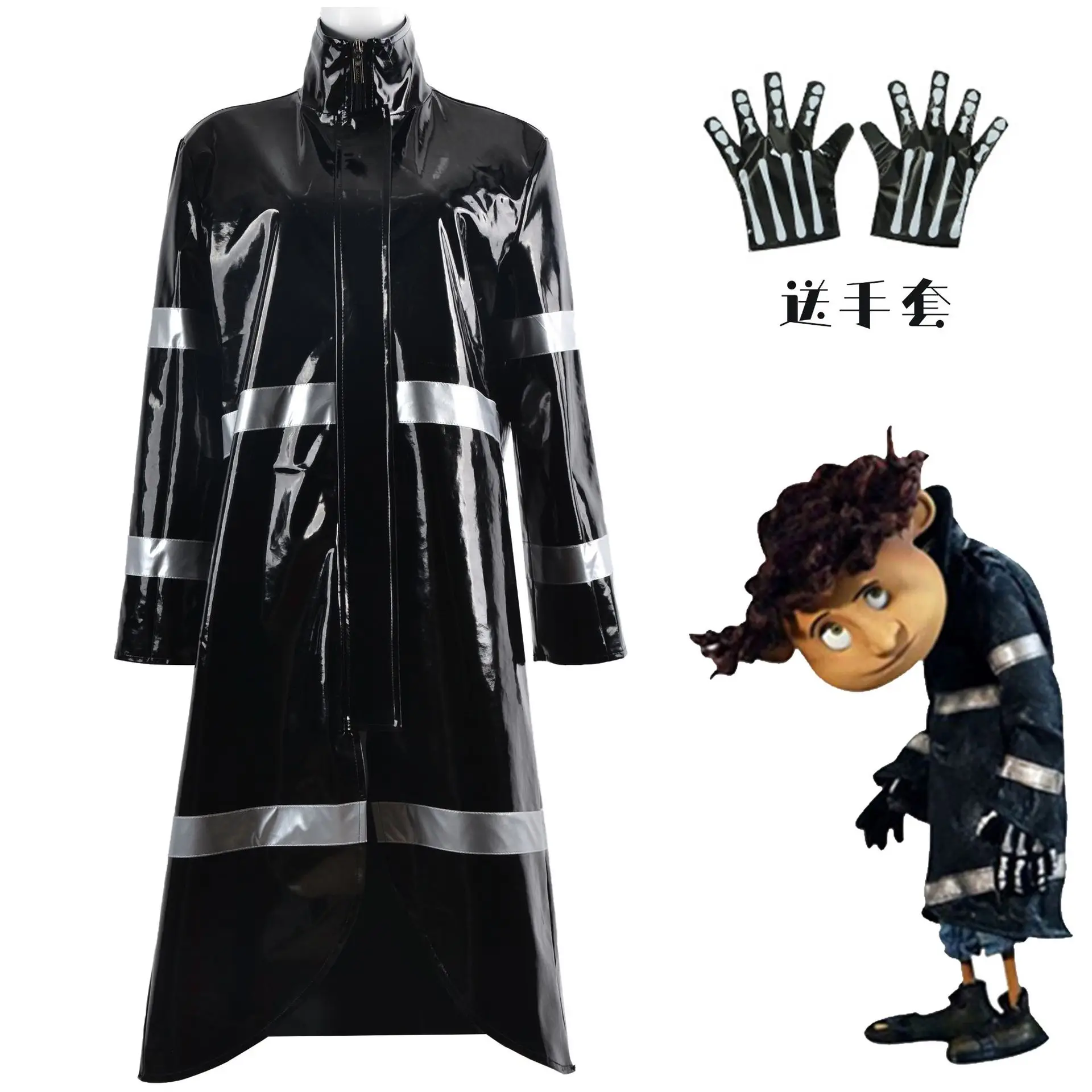

Movie Animes Coraline Wybie Lovat Cosplay Costumes Black Leather Coat Gloves Trench Coat Suit Halloween Carnival Uniform Set