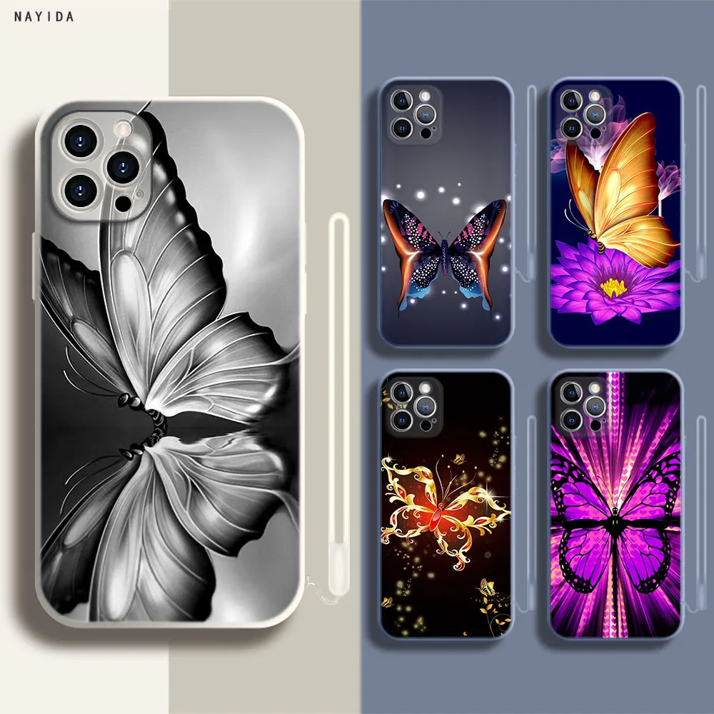 

Phone Case For Iphone 14 13 11 12 Mini Pro XS Max XR X Soft Silicone TPU New Cover Blue Butterfly