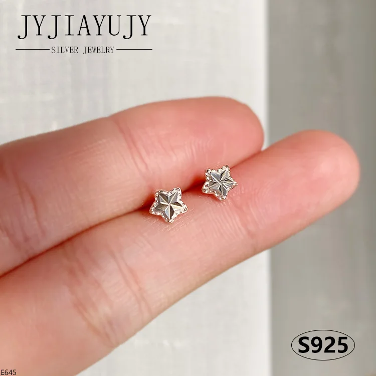 

JYJIAYUJY 100% Sterling Silver S925 Stud Earrings Star Shape Cutting Surface Fashion Trendy Hypoallergenic Women Jewelry E645
