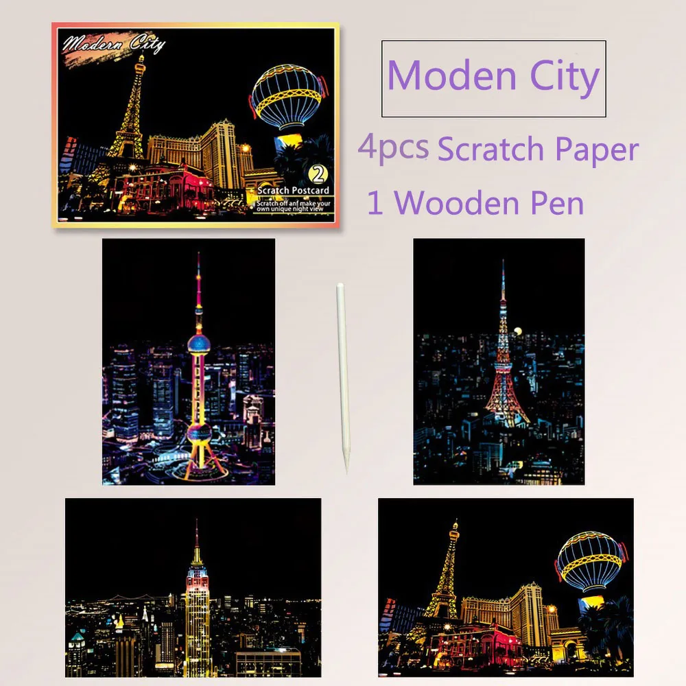Rainbow Magic Scratch Art Paper - World City Attractions Series - DIY Drawing & Stress Relief Gift