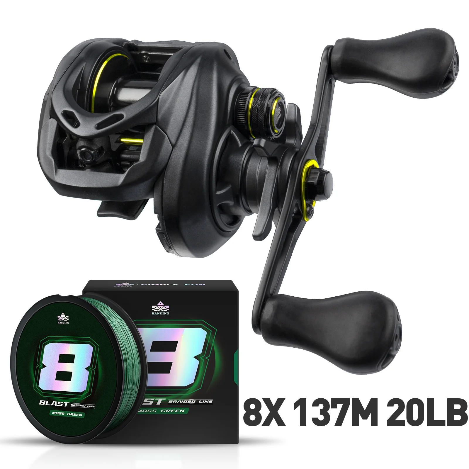 HANDING M1 베이트 캐스팅 릴, 로우 프로파일 낚시 릴, 6 + 1 더블 실드 BB 7.2:1 기어 비율, 207G 내구성 베이트 캐스터, 최대 드래그 8kg