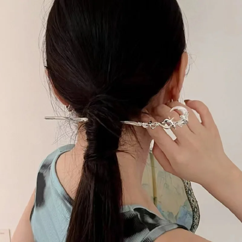 Crescent Shaped Hairpin Women Chinese Style Irregular Metal Personalized Simple Versatile Hair Accessories Exquisite hair accessory,jewelry accessories