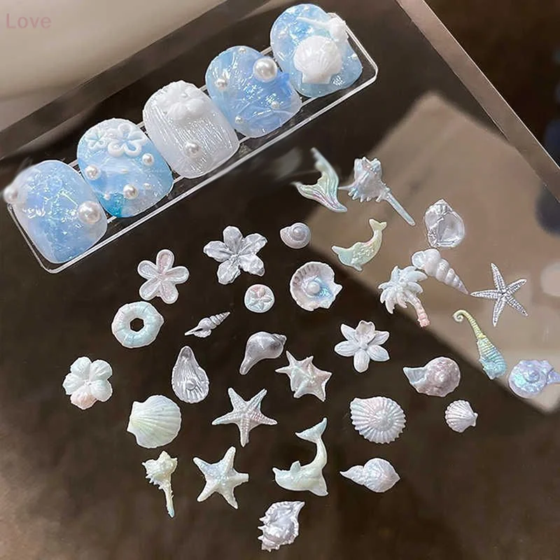 [P] 1개 백합꽃 바다 조개 소라 산호 불가사리 3D 아크릴 네일 몰드 장식 DIY 실리콘 매니큐어 아트