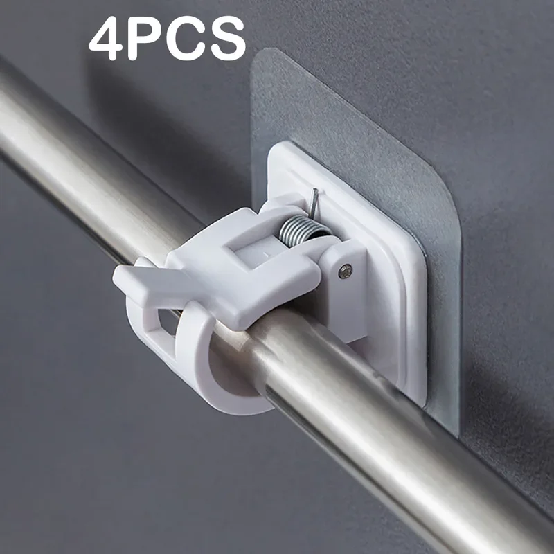 Curtain Rod Hook 4PCS Adjustable Curtain Rod Holder Clamp Hooks Rod Bracket Holders Adhesive Wall Curtain Fixed Clip Hanging Rack Hook