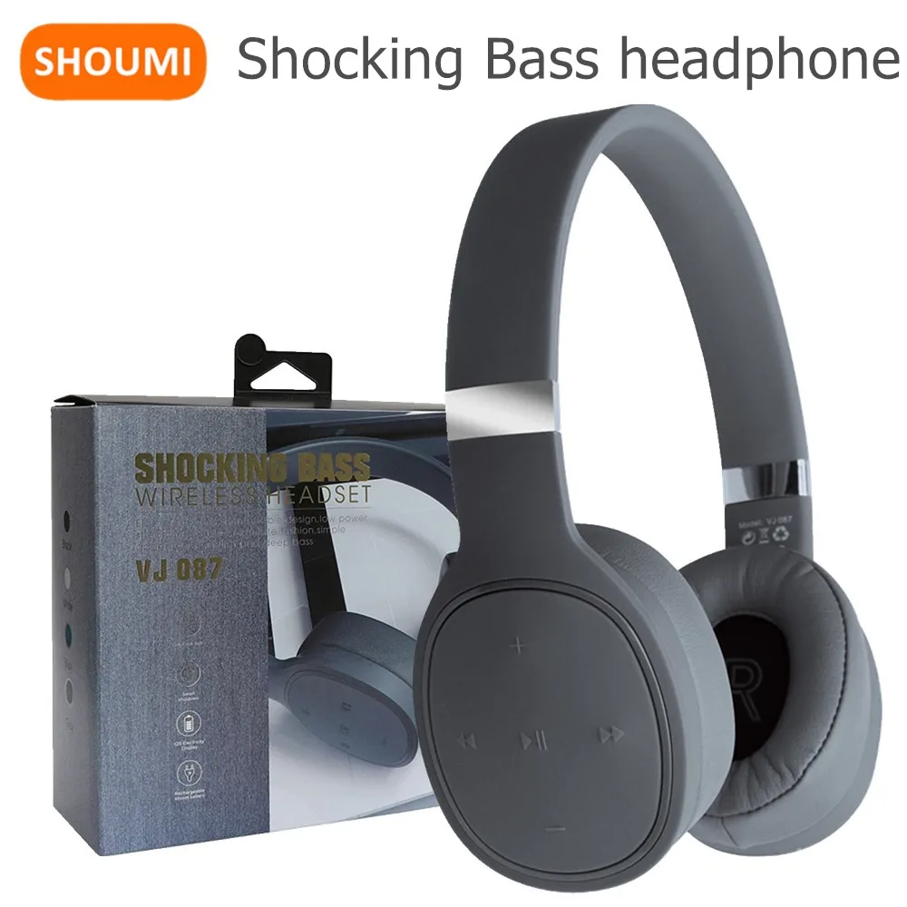 

Shoumi 15H Play Bluetooth Headphones with Wireless Shocking Bass Headset Silicone Earphone Support SD Card Mp3 Playback,with Mic