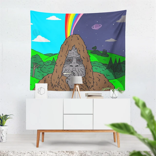 Sasquatch Goes Fishing Tapestry