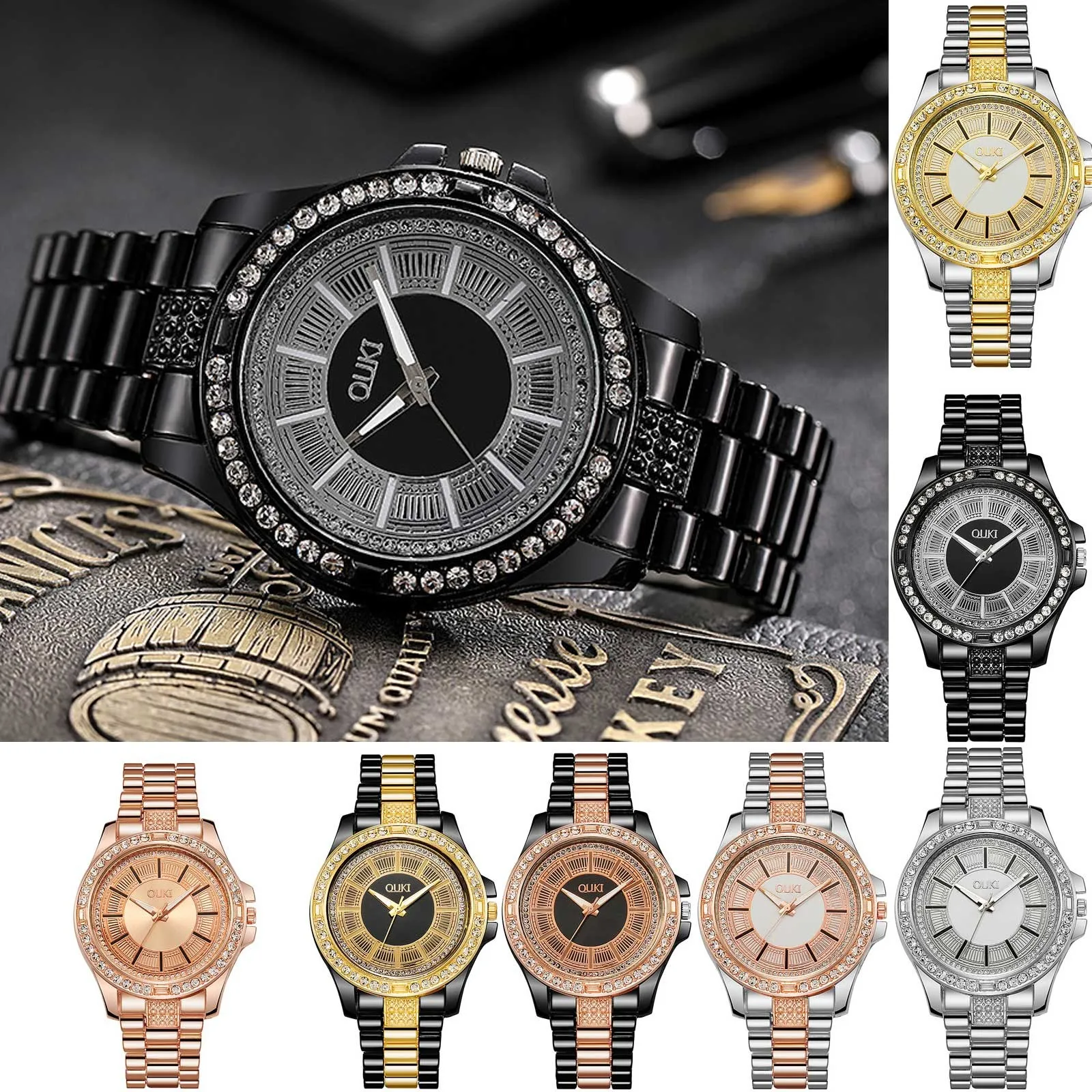 

Casual Fashion Men'S Quartz Watch Luxury Exquisite Diamonds Round Dial Watches Stainless Steel Band Wristwatch For Men